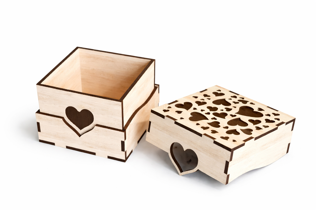 Heart Pattern Wooden Box – Laser Cut Customisable Gift & Keepsake Box  Romantic Wooden Keepsake Box with Heart Cut Lid